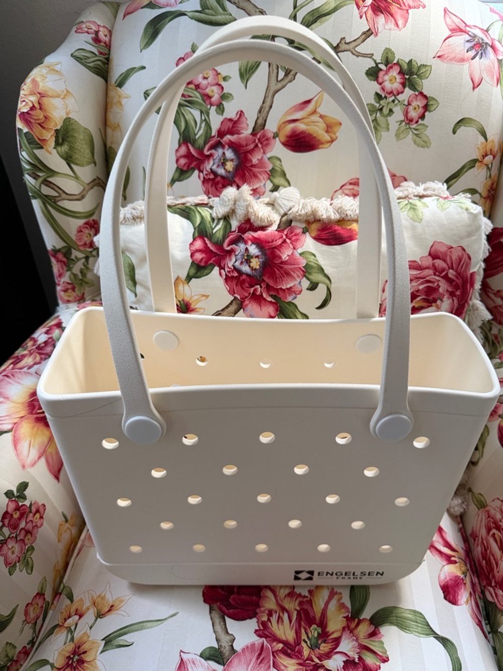 Cream Pool/Beach Tote Bag with Perforated Design